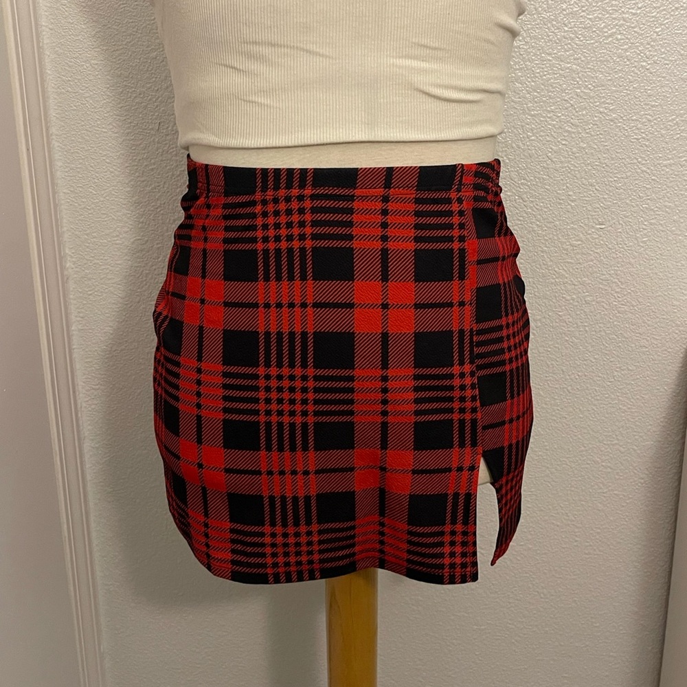 Red Plaid SHEIN mini skirt
